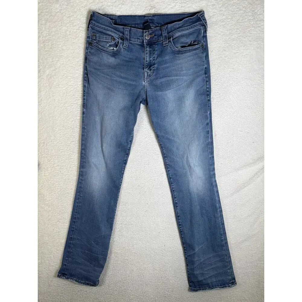 True Religion Ricky Jeans Mens 34x33 Blue Relaxed Fit Straight Leg Pocket READ